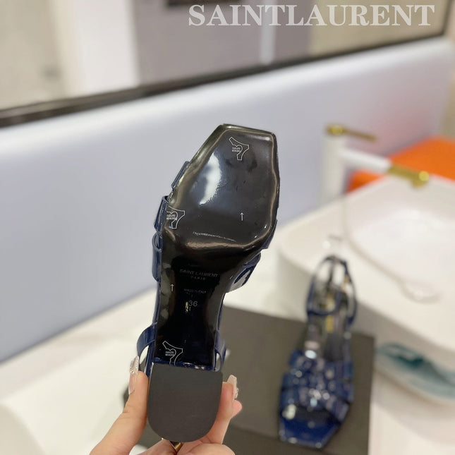 SL TRIBUTE SANDAL GLOSSY NAVY CALFSKIN