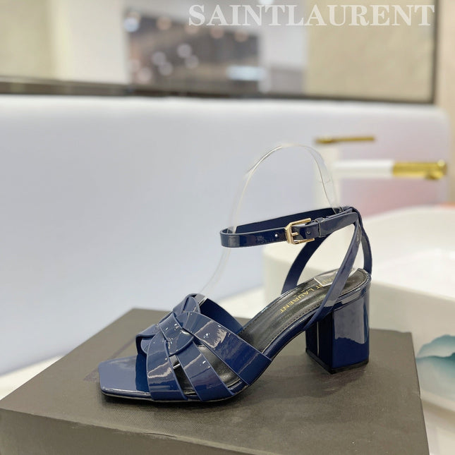 SL TRIBUTE SANDAL GLOSSY NAVY CALFSKIN