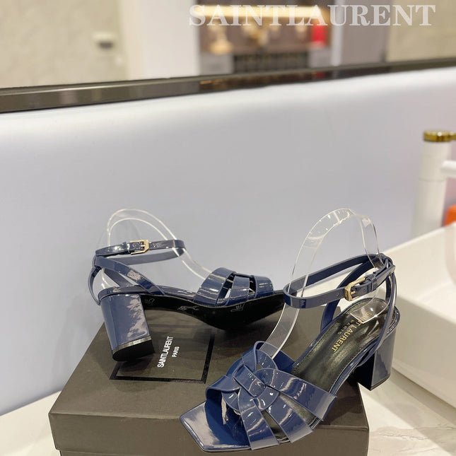 SL TRIBUTE SANDAL GLOSSY NAVY CALFSKIN