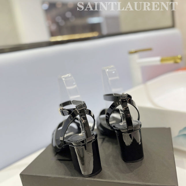 SL TRIBUTE SANDAL GLOSSY BLACK CALFSKIN