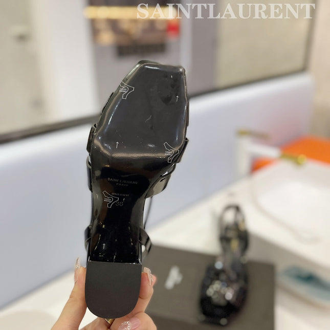 SL TRIBUTE SANDAL GLOSSY BLACK CALFSKIN