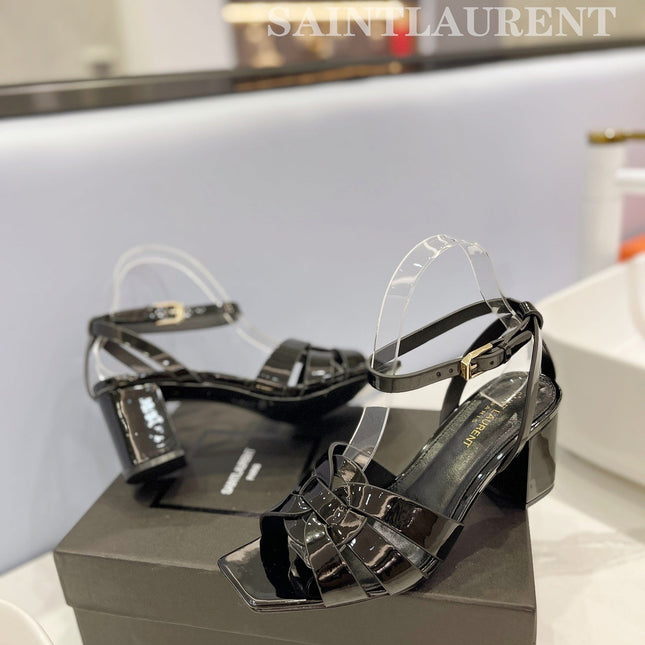 SL TRIBUTE SANDAL GLOSSY BLACK CALFSKIN