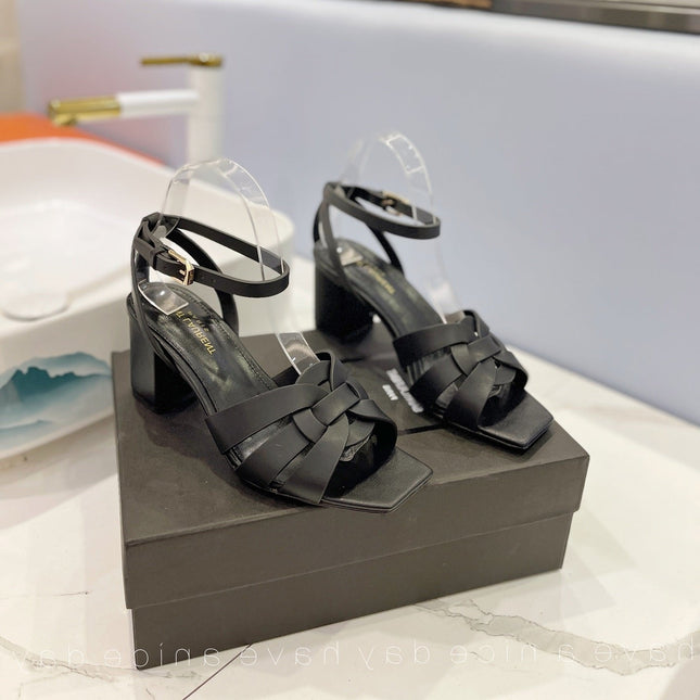 SL TRIBUTE SANDAL BLACK CALFSKIN