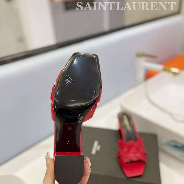 SL TRIBUTE MULES RED CALFSKIN