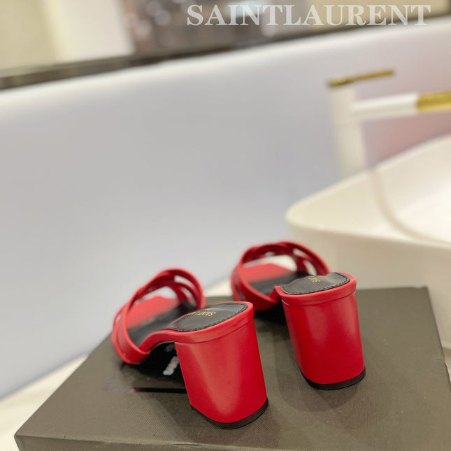 SL TRIBUTE MULES RED CALFSKIN