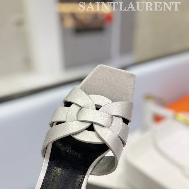 SL TRIBUTE MULES SILVER CALFSKIN