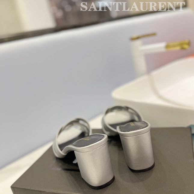SL TRIBUTE MULES SILVER CALFSKIN