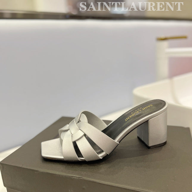 SL TRIBUTE MULES SILVER CALFSKIN