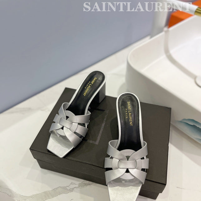 SL TRIBUTE MULES SILVER CALFSKIN