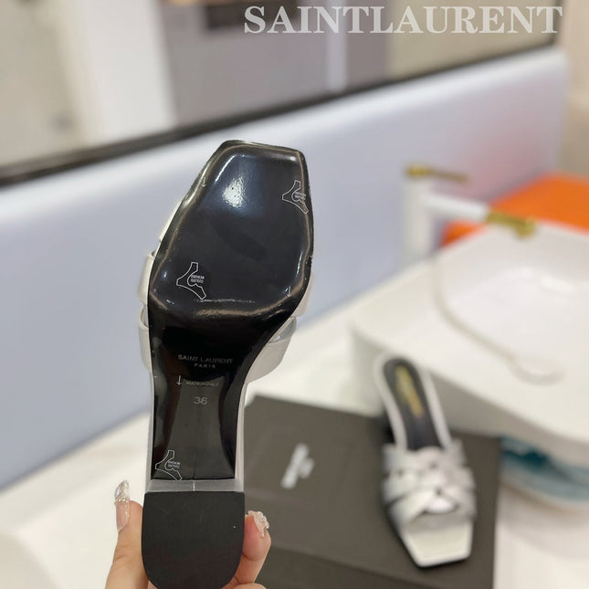 SL TRIBUTE MULES SILVER CALFSKIN