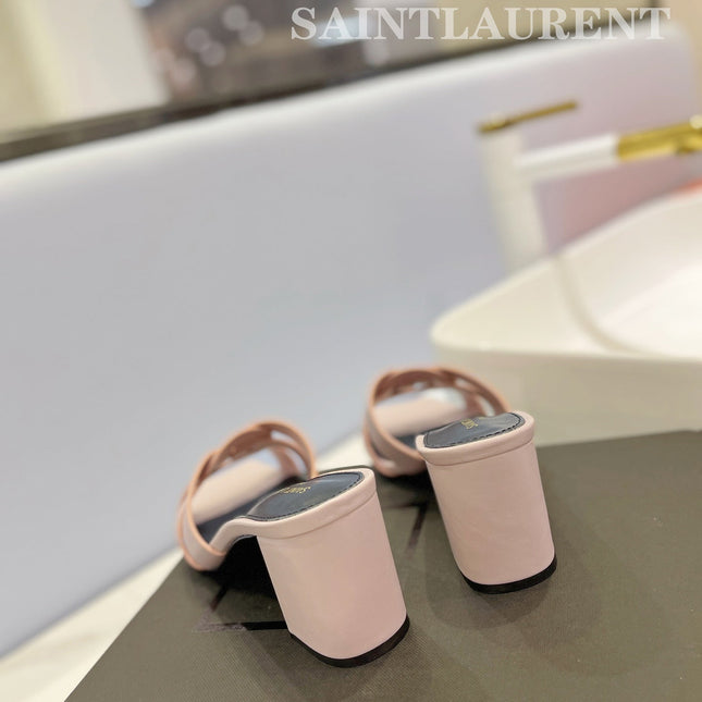 SL TRIBUTE MULES PASTEL PINK CALFSKIN