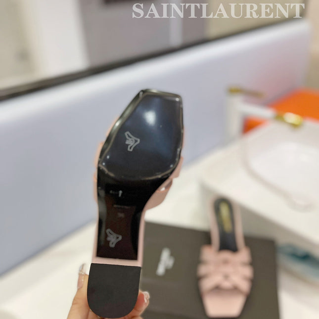 SL TRIBUTE MULES PASTEL PINK CALFSKIN