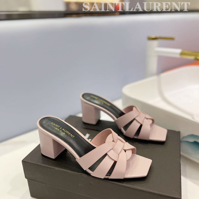 SL TRIBUTE MULES PASTEL PINK CALFSKIN