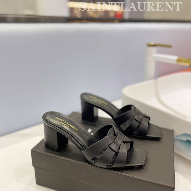 SL TRIBUTE MULES BLACK CALFSKIN