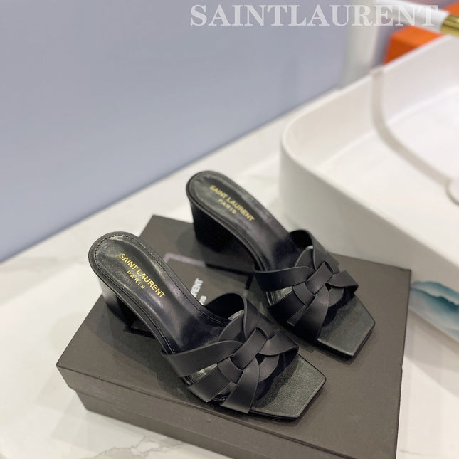 SL TRIBUTE MULES BLACK CALFSKIN