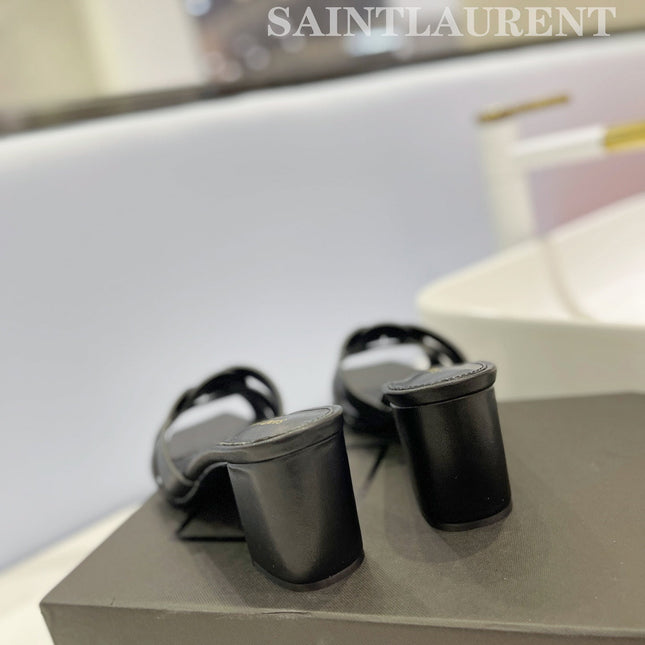 SL TRIBUTE MULES BLACK CALFSKIN