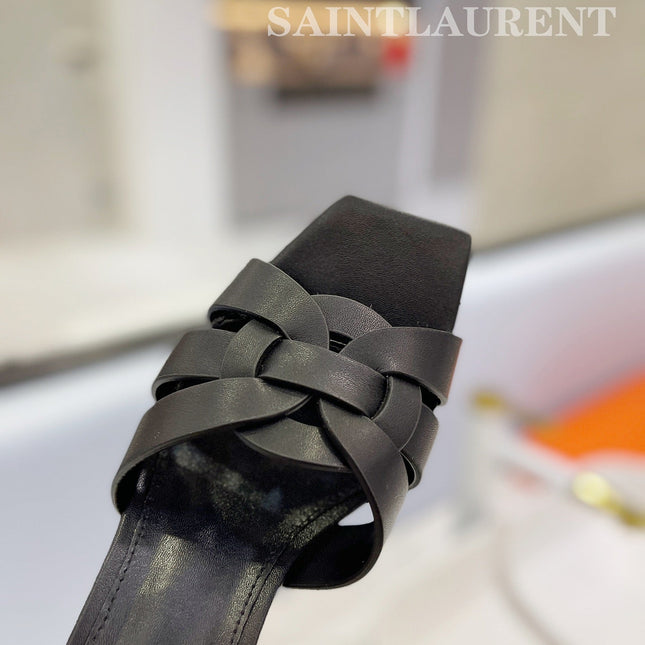 SL TRIBUTE MULES BLACK CALFSKIN