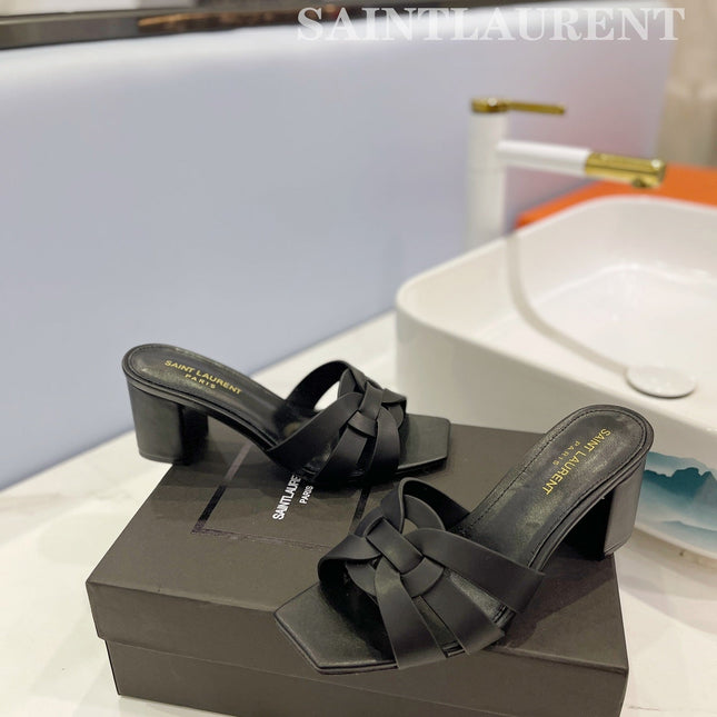 SL TRIBUTE MULES BLACK CALFSKIN