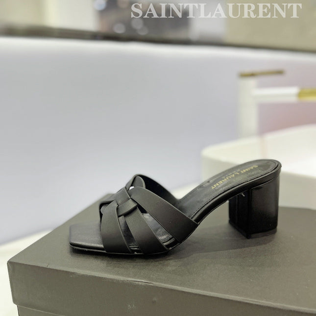 SL TRIBUTE MULES BLACK CALFSKIN