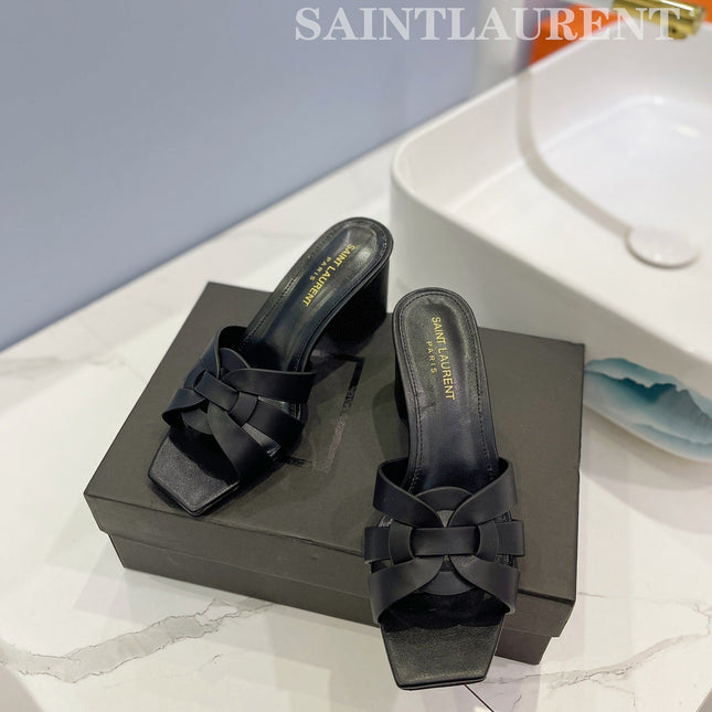 SL TRIBUTE MULES BLACK CALFSKIN