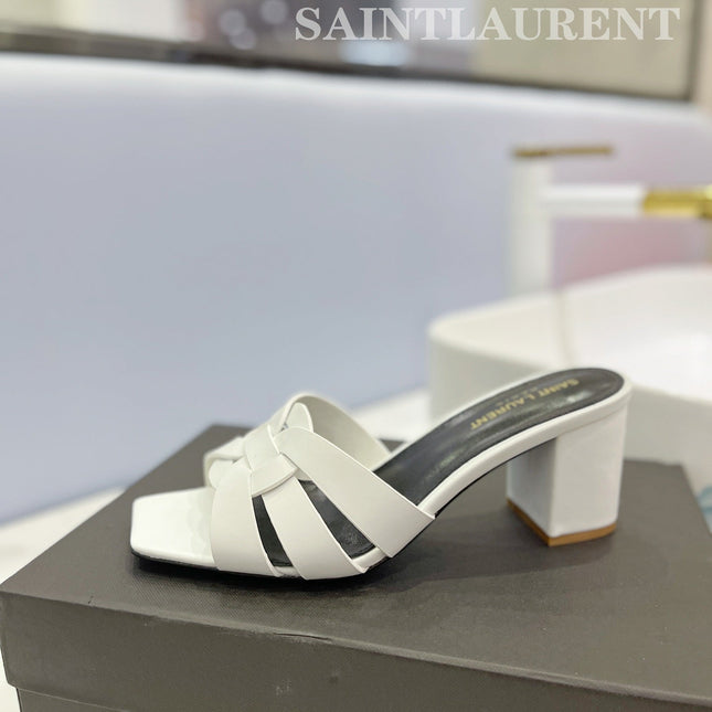 SL TRIBUTE MULES WHITE CALFSKIN