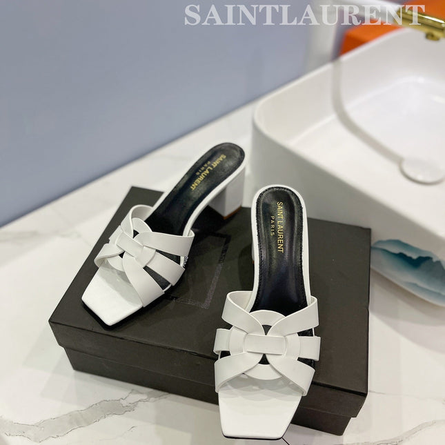 SL TRIBUTE MULES WHITE CALFSKIN