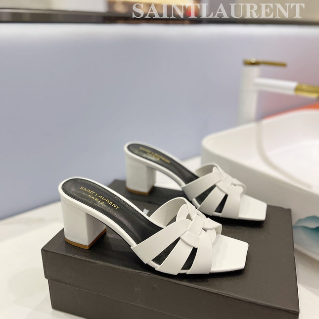 SL TRIBUTE MULES WHITE CALFSKIN
