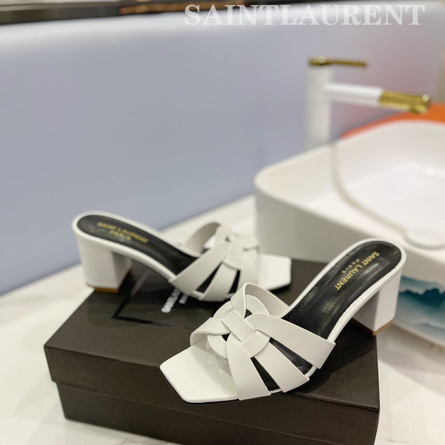 SL TRIBUTE MULES WHITE CALFSKIN