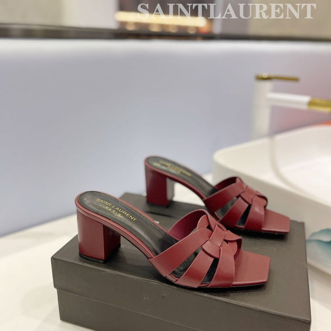 SL TRIBUTE MULES BERRY CALFSKIN