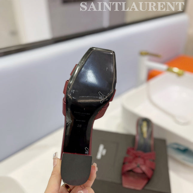 SL TRIBUTE MULES BERRY CALFSKIN