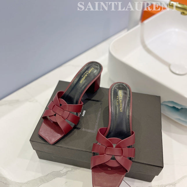 SL TRIBUTE MULES BERRY CALFSKIN