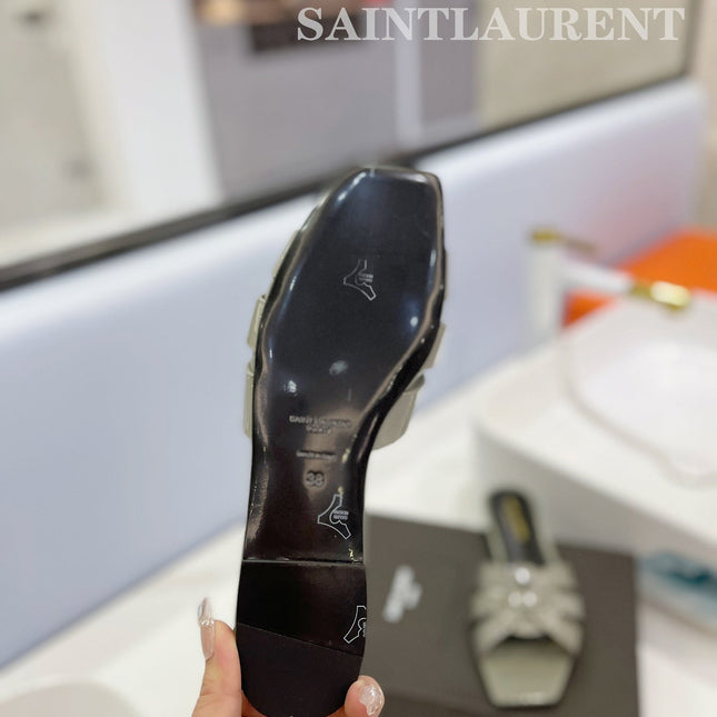 SL TRIBUTE SLIPPERS GLOSSY SAGE CALFSKIN