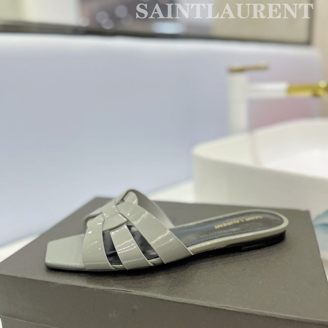SL TRIBUTE SLIPPERS GLOSSY SAGE CALFSKIN