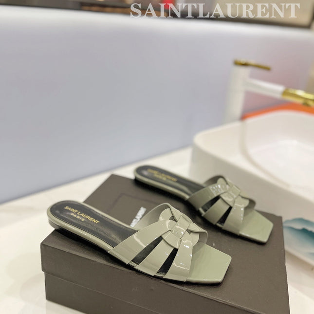 SL TRIBUTE SLIPPERS GLOSSY SAGE CALFSKIN