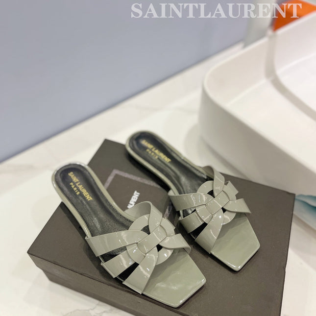 SL TRIBUTE SLIPPERS GLOSSY SAGE CALFSKIN