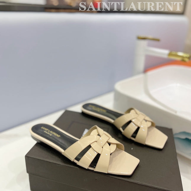 SL TRIBUTE SLIPPERS GLOSSY PASTEL YELLOW CALFSKIN