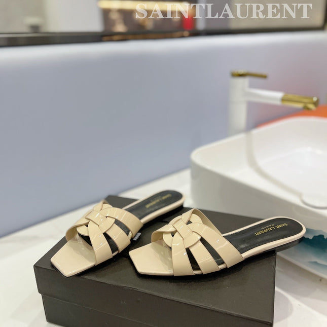 SL TRIBUTE SLIPPERS GLOSSY PASTEL YELLOW CALFSKIN