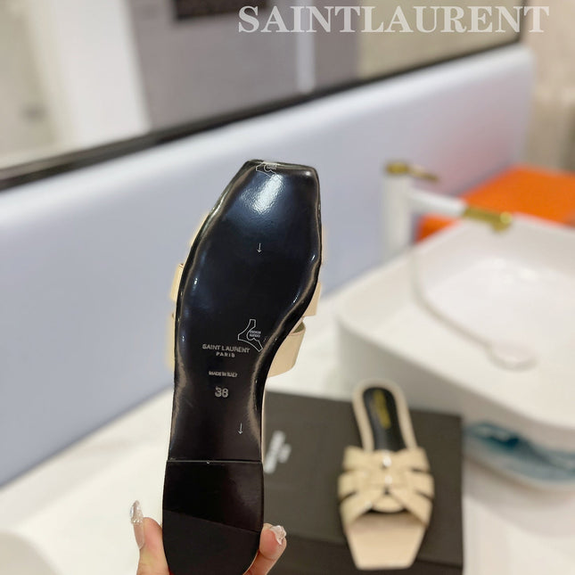 SL TRIBUTE SLIPPERS GLOSSY PASTEL YELLOW CALFSKIN