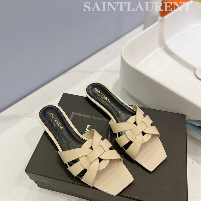 SL TRIBUTE SLIPPERS GLOSSY PASTEL YELLOW CALFSKIN