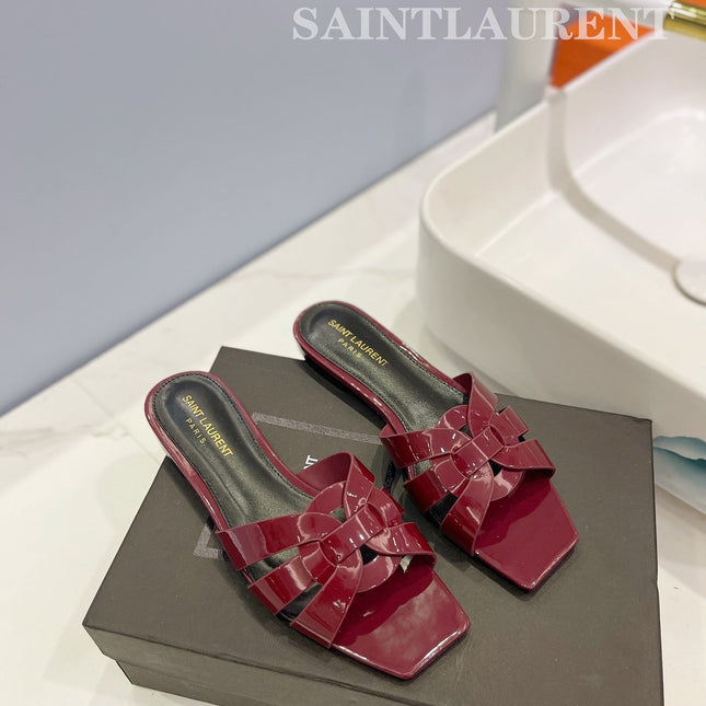 SL TRIBUTE SLIPPERS GLOSSY BERRY CALFSKIN