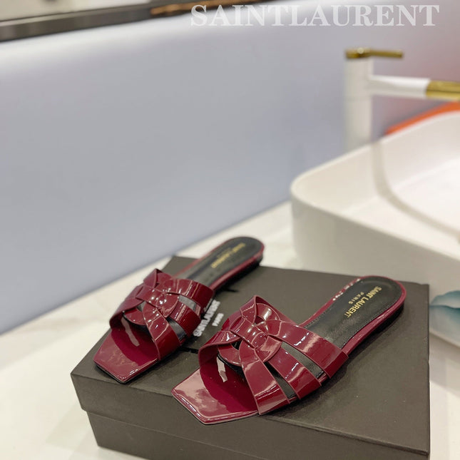 SL TRIBUTE SLIPPERS GLOSSY BERRY CALFSKIN