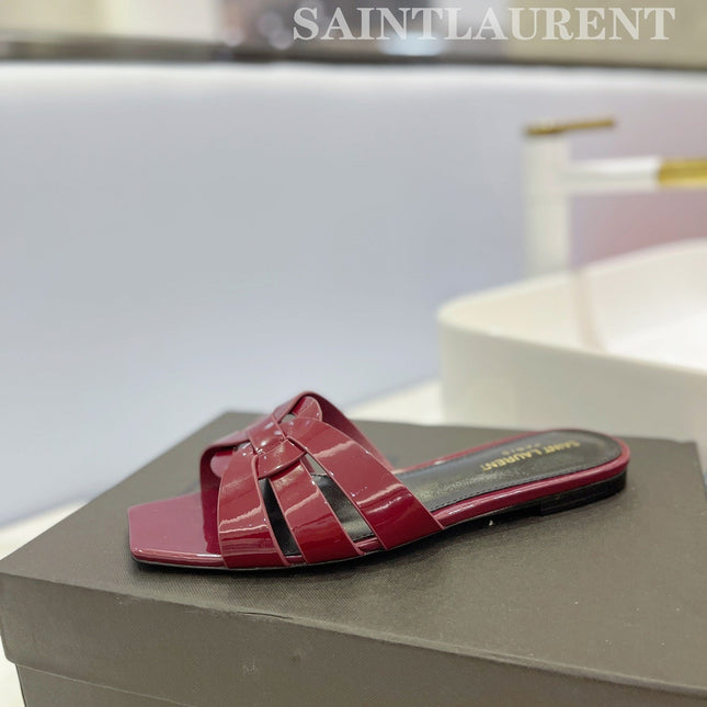 SL TRIBUTE SLIPPERS GLOSSY BERRY CALFSKIN