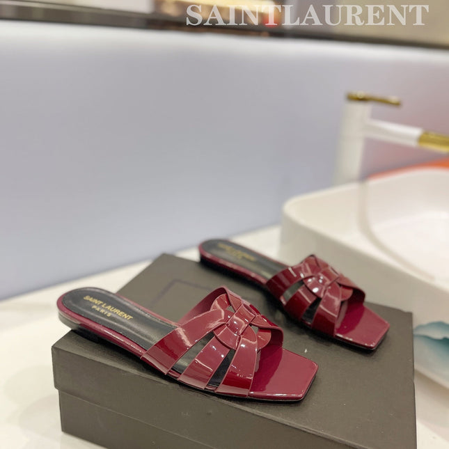SL TRIBUTE SLIPPERS GLOSSY BERRY CALFSKIN