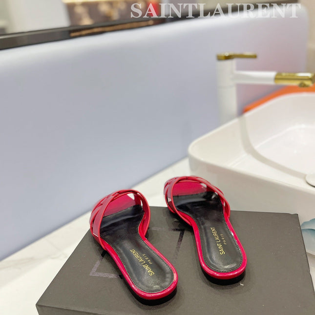 SL TRIBUTE SLIPPERS GLOSSY RED CALFSKIN