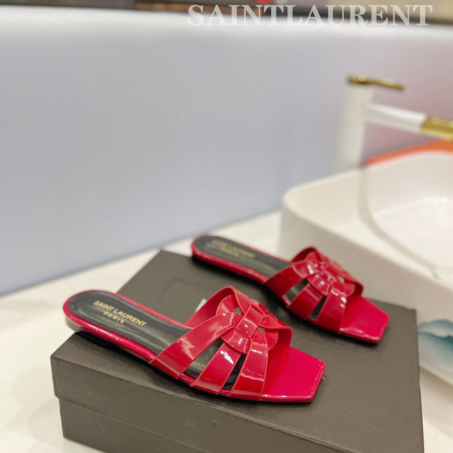 SL TRIBUTE SLIPPERS GLOSSY RED CALFSKIN