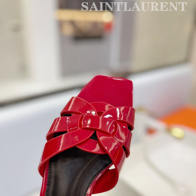 SL TRIBUTE SLIPPERS GLOSSY RED CALFSKIN