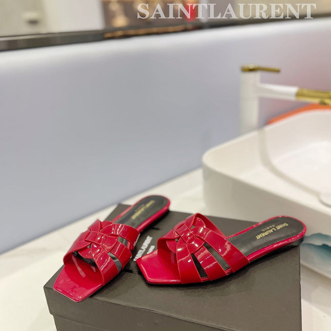 SL TRIBUTE SLIPPERS GLOSSY RED CALFSKIN