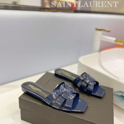 SL TRIBUTE SLIPPERS GLOSSY NAVY CALFSKIN