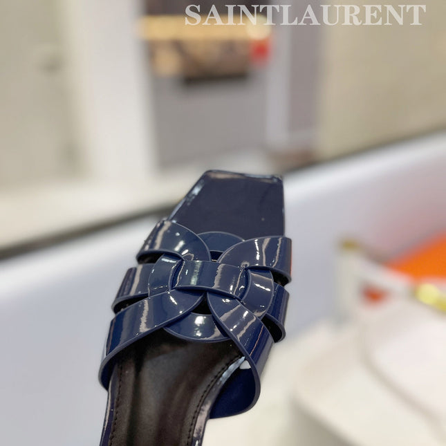 SL TRIBUTE SLIPPERS GLOSSY NAVY CALFSKIN