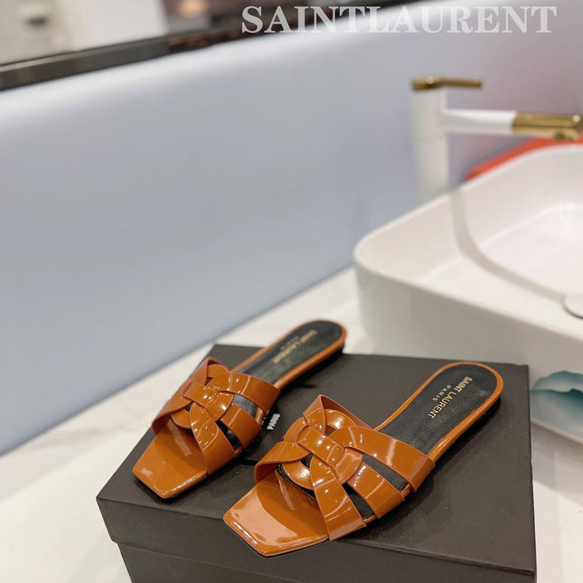 SL TRIBUTE SLIPPERS GLOSSY COPPER CALFSKIN